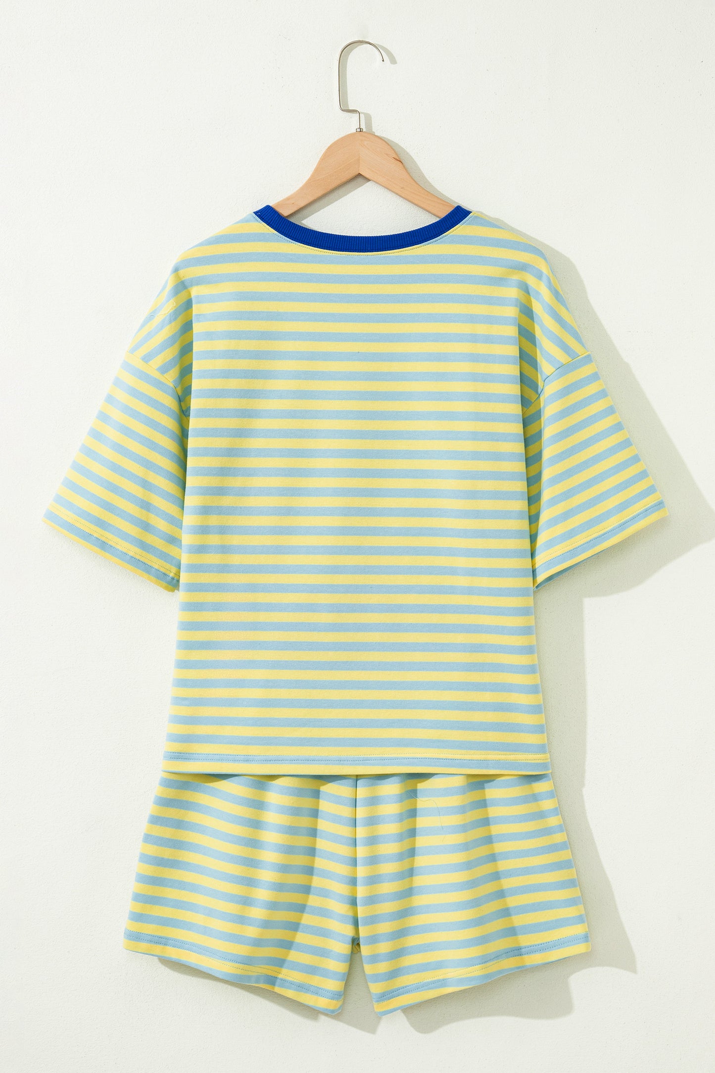 Rose Stripe Drop Shoulder Boxy Casual Terry Short Set